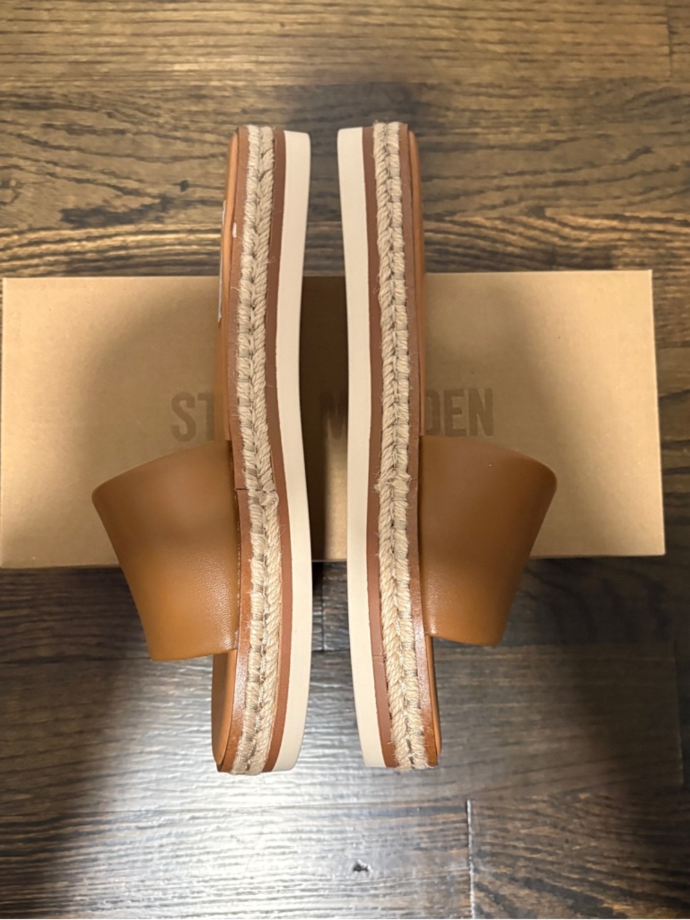 Steve Madden Tan Leather Espadrille Slide Sandals - Picture 5 of 8